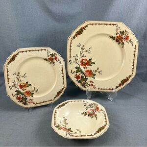 Wedgwood TRENTHAM Dish & Berry Bowl 3pc Set Antique Orange Flower Ivory England